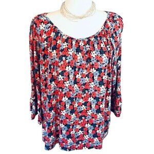 Michael Kors Women's Pink Blue Floral Pullover Blouse Size: XL